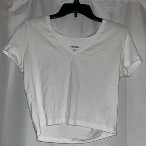 White cropped V-neck Tee size large
